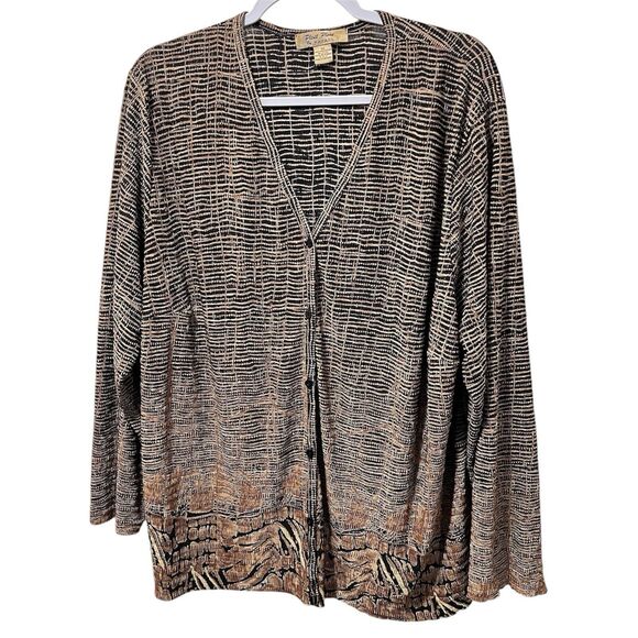 Pleat Pleat by Rafael Women's Long Sleeve Button Top Animal Print Plus Size 3X - Picture 1 of 7